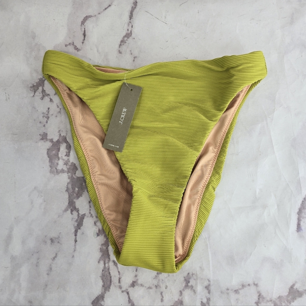 J Crew Swim Bottom Green High Rise Cheeky Ribbed Suit High Cut Bikini BE808